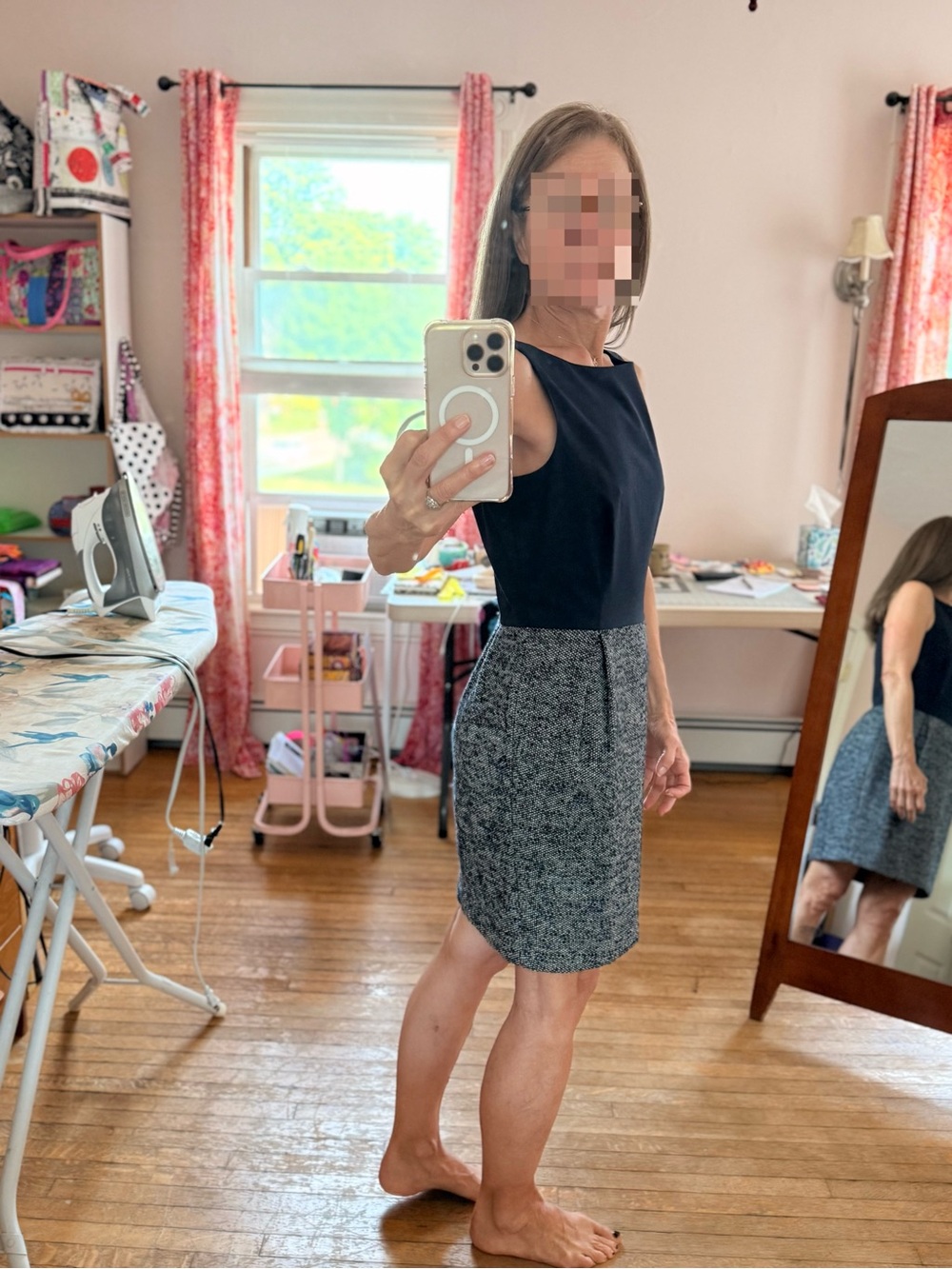 GAP Black Top with Gray Tweed Pencil Skirt